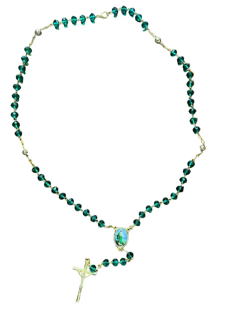 St. Jude Dark Green Crystal and Gold Rosary - JMJs Catholic Store, Inc