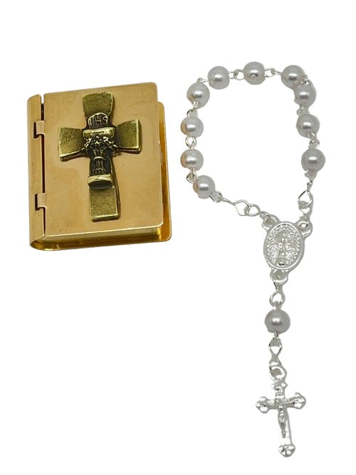 Vintage Chalice Box and Pearl Decade Rosary - JMJs Catholic Store, Inc