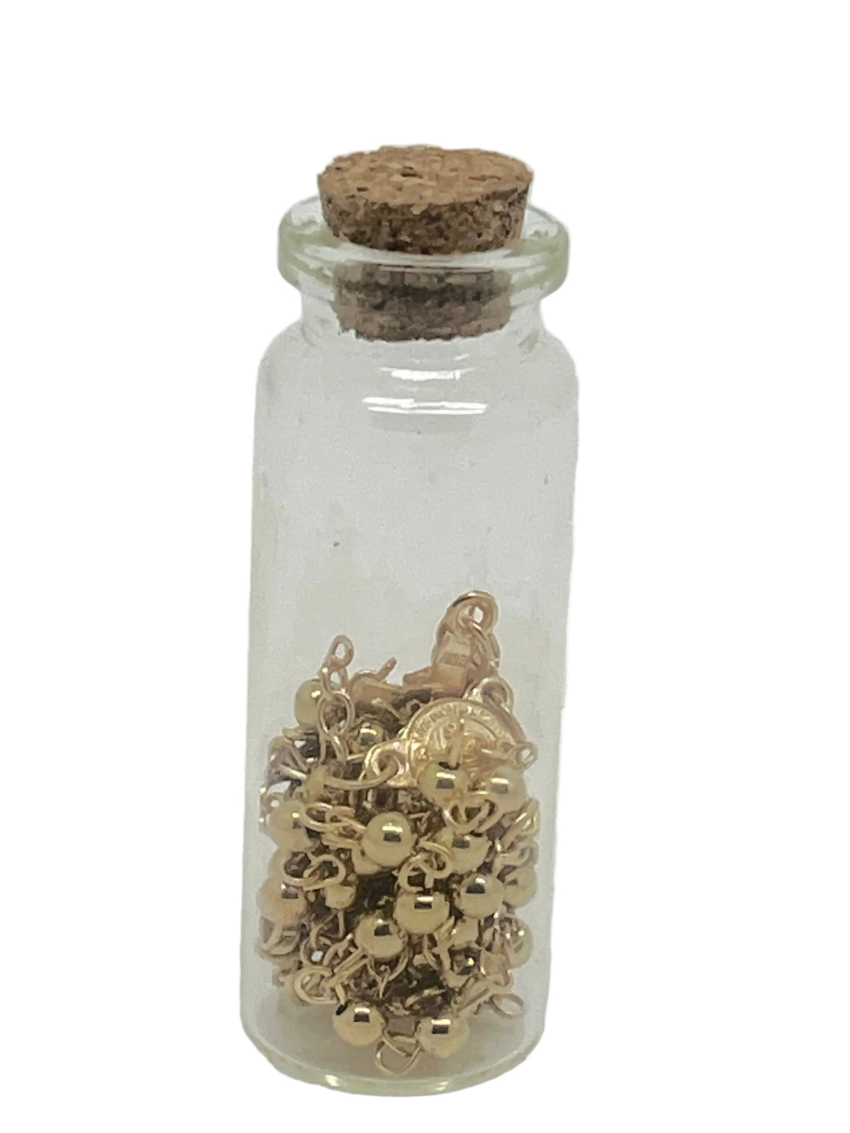 Gold Benedict Rosary in a Glass Bottle - JMJs Catholic Store, Inc