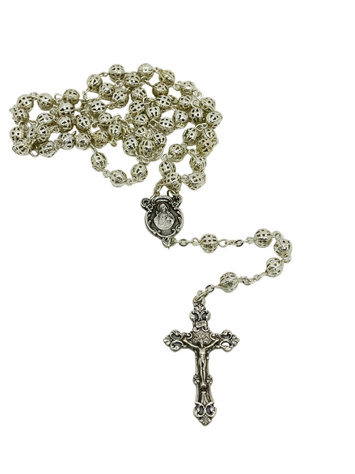Silver Sacred Heart Filigree Rosary - JMJs Catholic Store, Inc