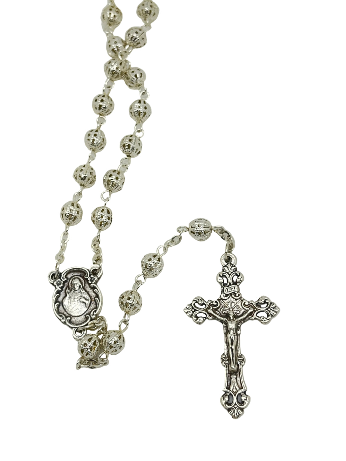 Silver Sacred Heart Filigree Rosary - JMJs Catholic Store, Inc
