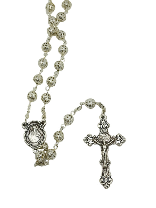 Silver Sacred Heart Filigree Rosary - JMJs Catholic Store, Inc