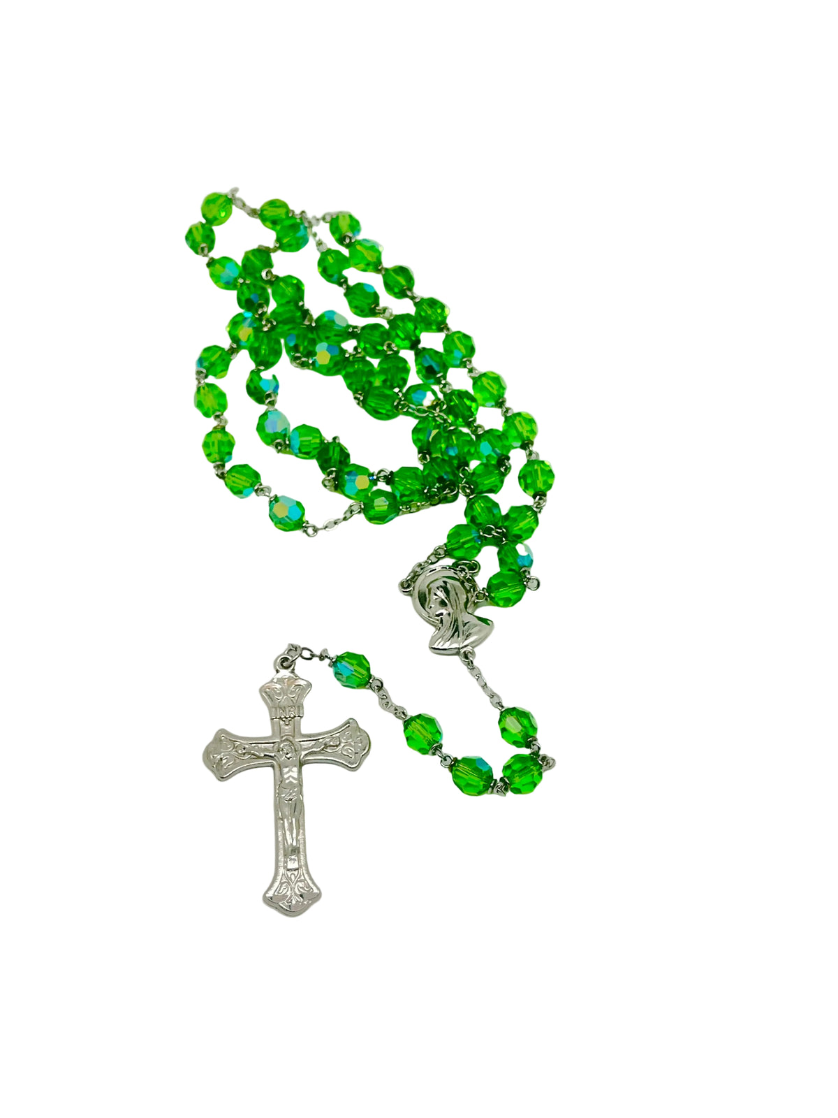 Brilliant Green Italian Crystal Rosary - JMJs Catholic Store, Inc