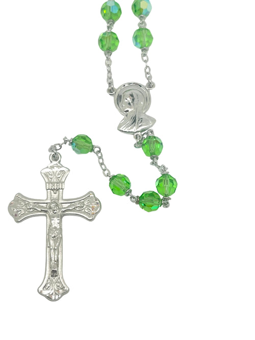 Brilliant Green Italian Crystal Rosary - JMJs Catholic Store, Inc