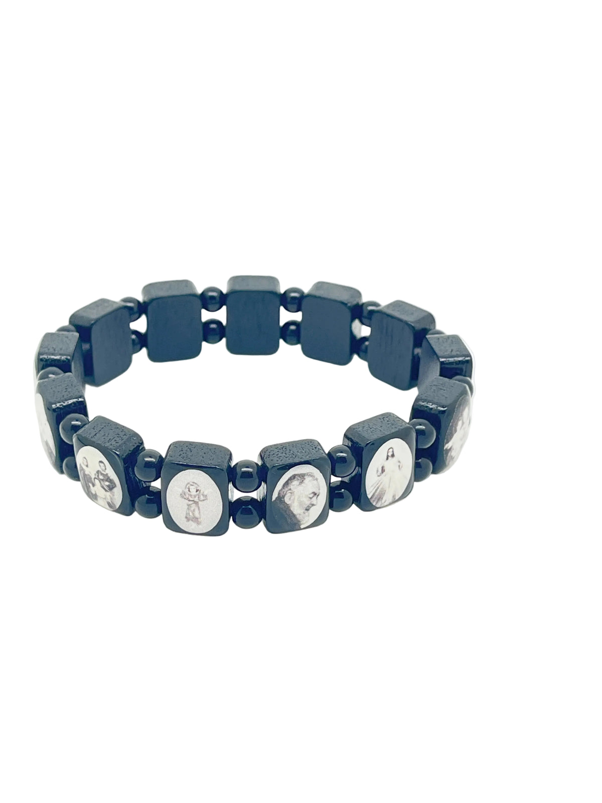 Jesus, Mary and the Saints Vintage Wood Bracelet - JMJs Catholic Store, Inc