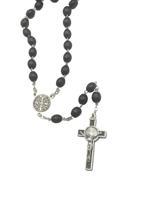 St. Benedict Rosary Brown Wood Rosary - JMJs Catholic Store, Inc