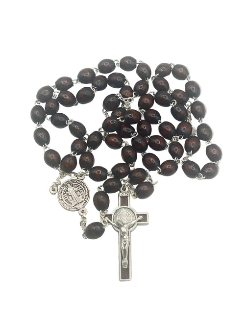 St. Benedict Rosary Brown Wood Rosary - JMJs Catholic Store, Inc