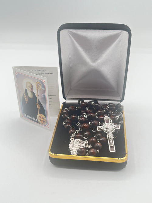 St. Benedict Rosary Brown Wood Rosary - JMJs Catholic Store, Inc
