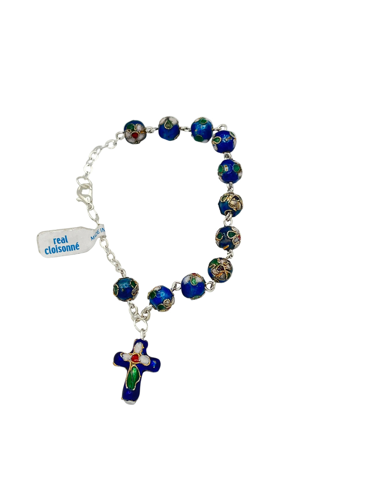Blue Real Cloisonne Rosary Bracelet - JMJs Catholic Store, Inc