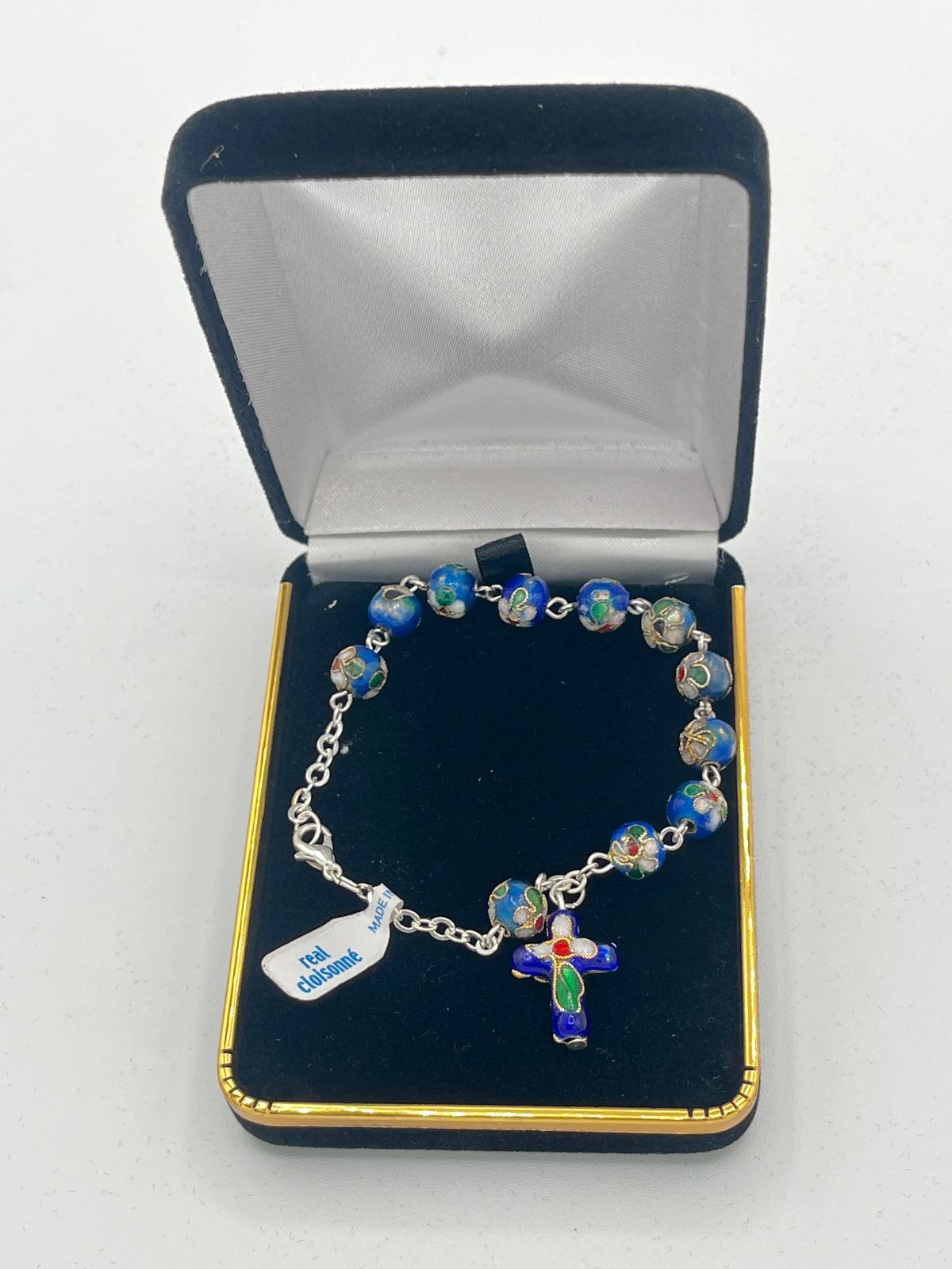 Blue Real Cloisonne Rosary Bracelet - JMJs Catholic Store, Inc