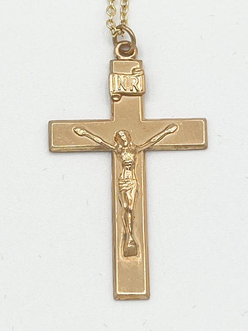 Gold Filled Crucifix Medal 1 1/2" - JMJs Catholic Store, Inc