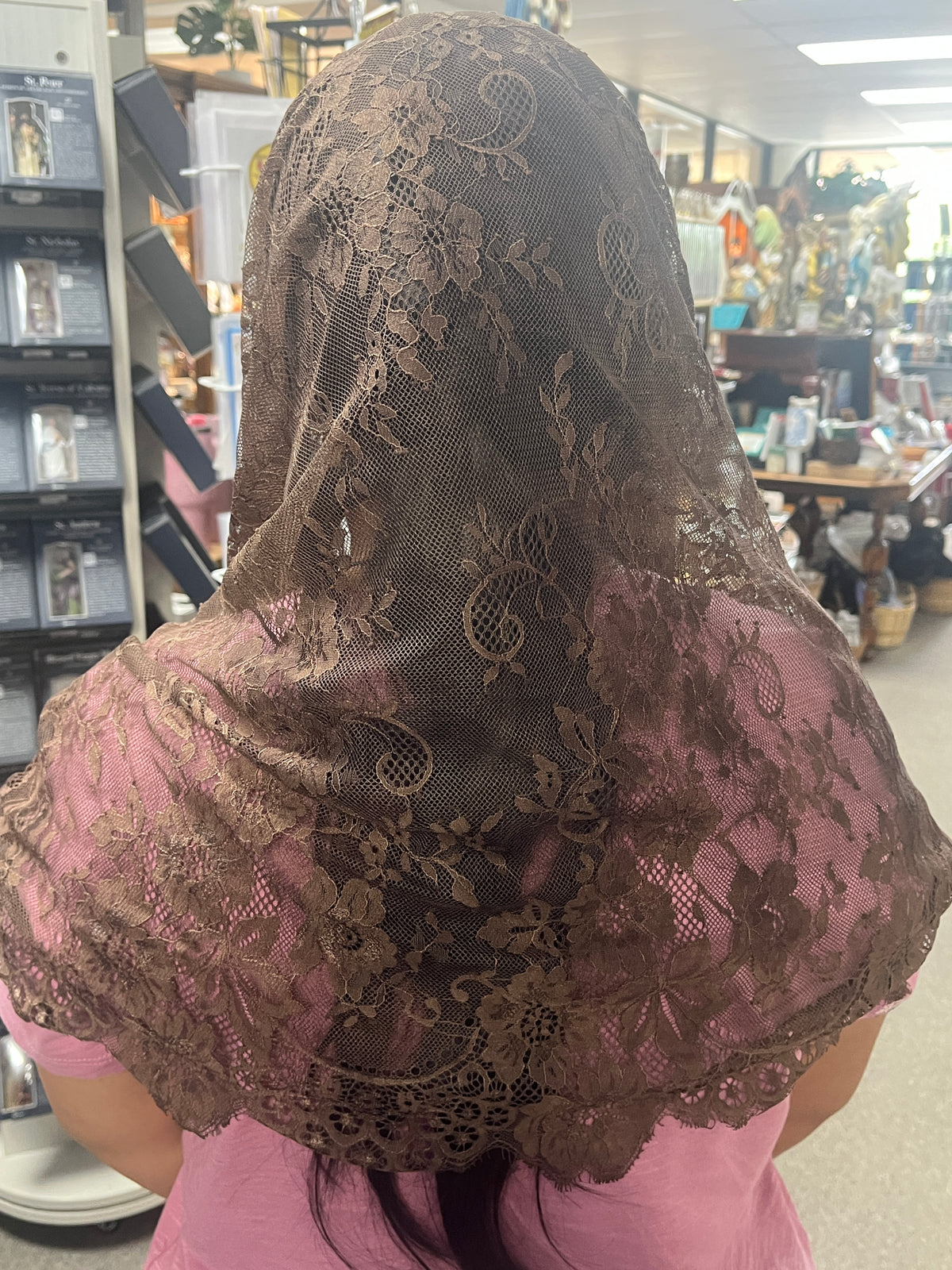Brown Lace Infinity Chapel Spanish Veil 31" x 36" - JMJs Catholic Store, Inc