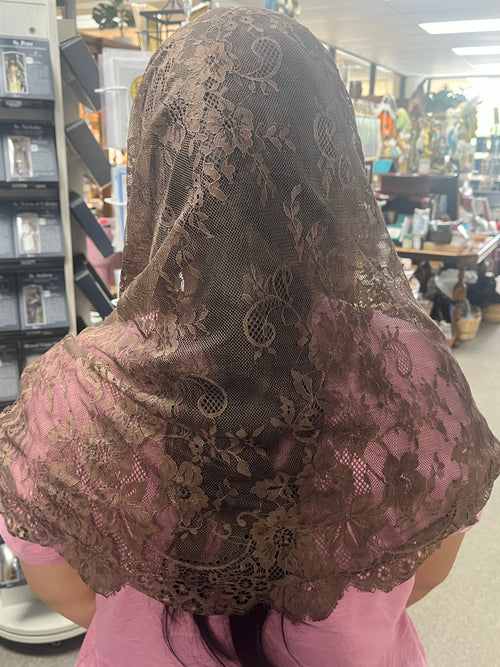 Brown Lace Infinity Chapel Spanish Veil 31" x 36" - JMJs Catholic Store, Inc