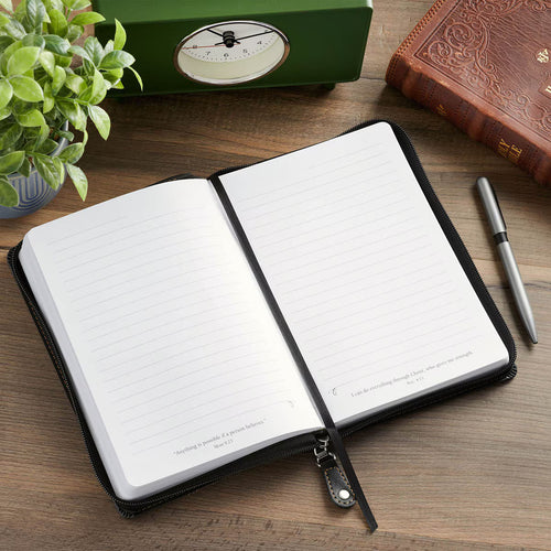 Man of God Espresso Brown and Walnut Faux Leather Classic Journal with Zipper Closure - 1 Timothy 6:11 - JMJs Catholic Store, Inc