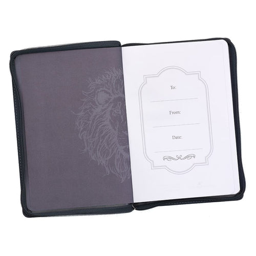 Be Strong and Courageous Classic Gray Faux Leather Journal with Zipper Closure - Joshua 1:9 - JMJs Catholic Store, Inc
