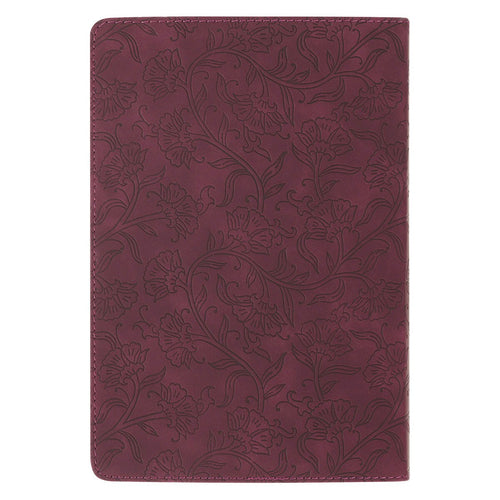 Burgundy faux leather classic journal with embossed floral pattern and Matthew 19:26 inspirational scripture cover