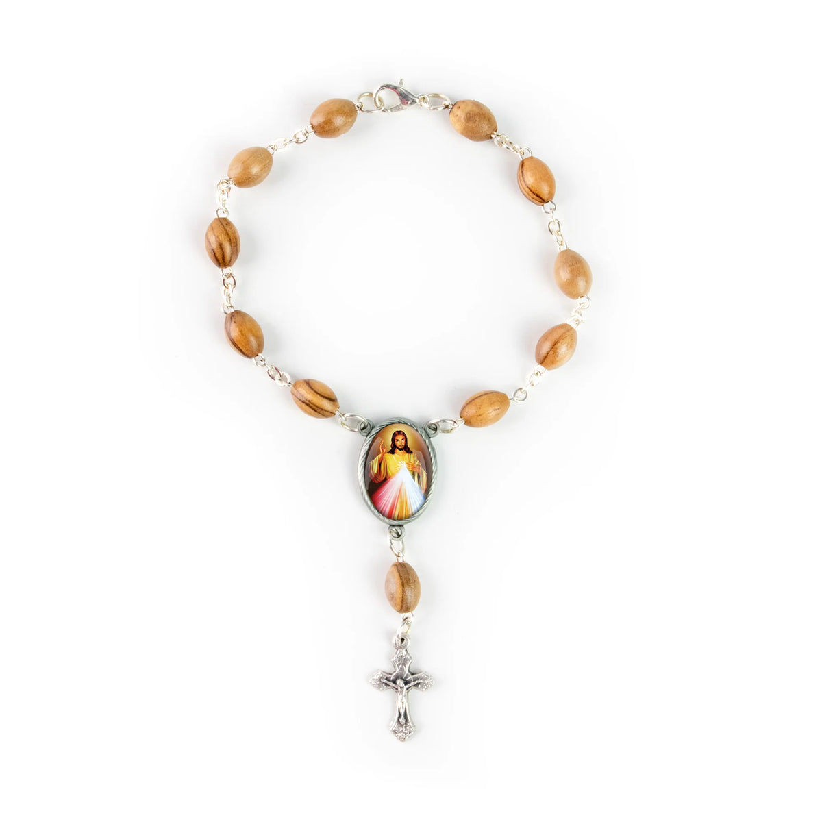 Jesus Divine Mercy Holy Land Olive Wood Auto Rosary - JMJs Catholic Store, Inc