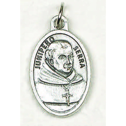 1" St. Junipero Serra silver tone oxi medal with detailed portrait and engraved name, crafted in Italy for prayer and devotion
