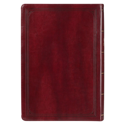 Burgundy faux leather King James Version Bible with subtle St. John’s cross design and thumb index for easy navigation