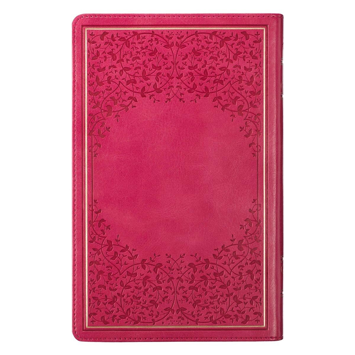 Pink faux leather King James Version deluxe gift Bible with embossed floral design and gold-foiled border on cover
