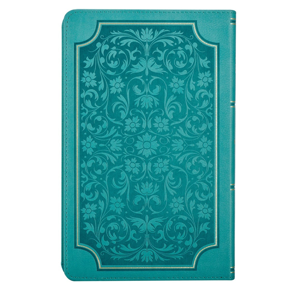 Teal faux leather King James Bible with giant print, thumb index, and embossed floral decorative cover design