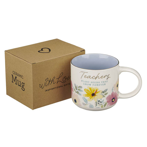 Teachers Plant Seeds Blue Floral Ceramic Coffee Mug - JMJs Catholic Store, Inc