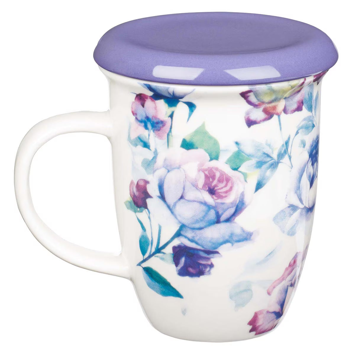 Be Still and Know Lidded Ceramic Mug in Purple - Psalm 46:10 - JMJs Catholic Store, Inc