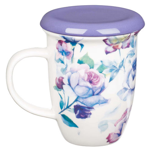 Be Still and Know Lidded Ceramic Mug in Purple - Psalm 46:10 - JMJs Catholic Store, Inc