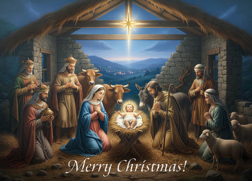 Merry Christmas Nativity Scene Boxed Christmas Cards ( 15 ) - JMJs Catholic Store, Inc