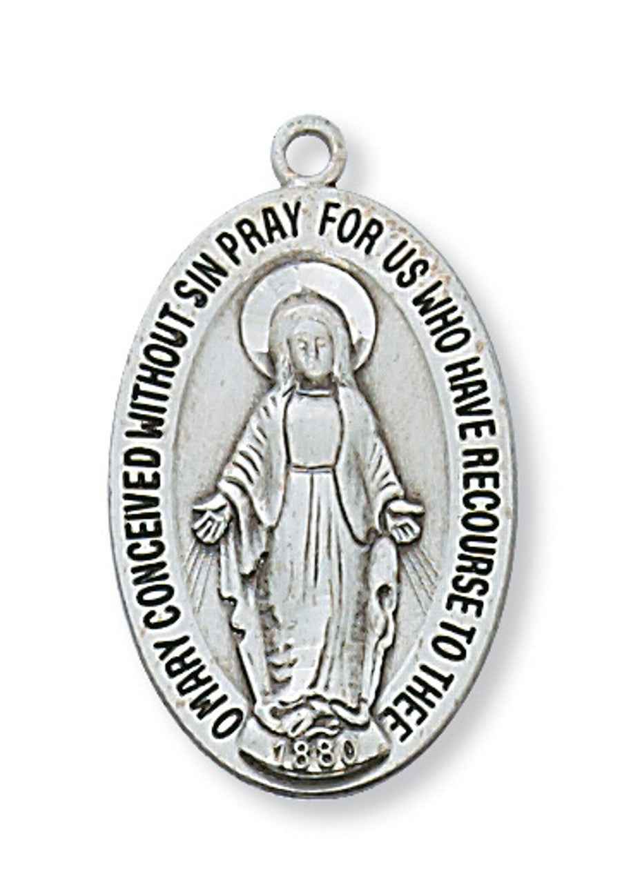 Silver Miraculous Medal 1-1/8" with 18" chain and box