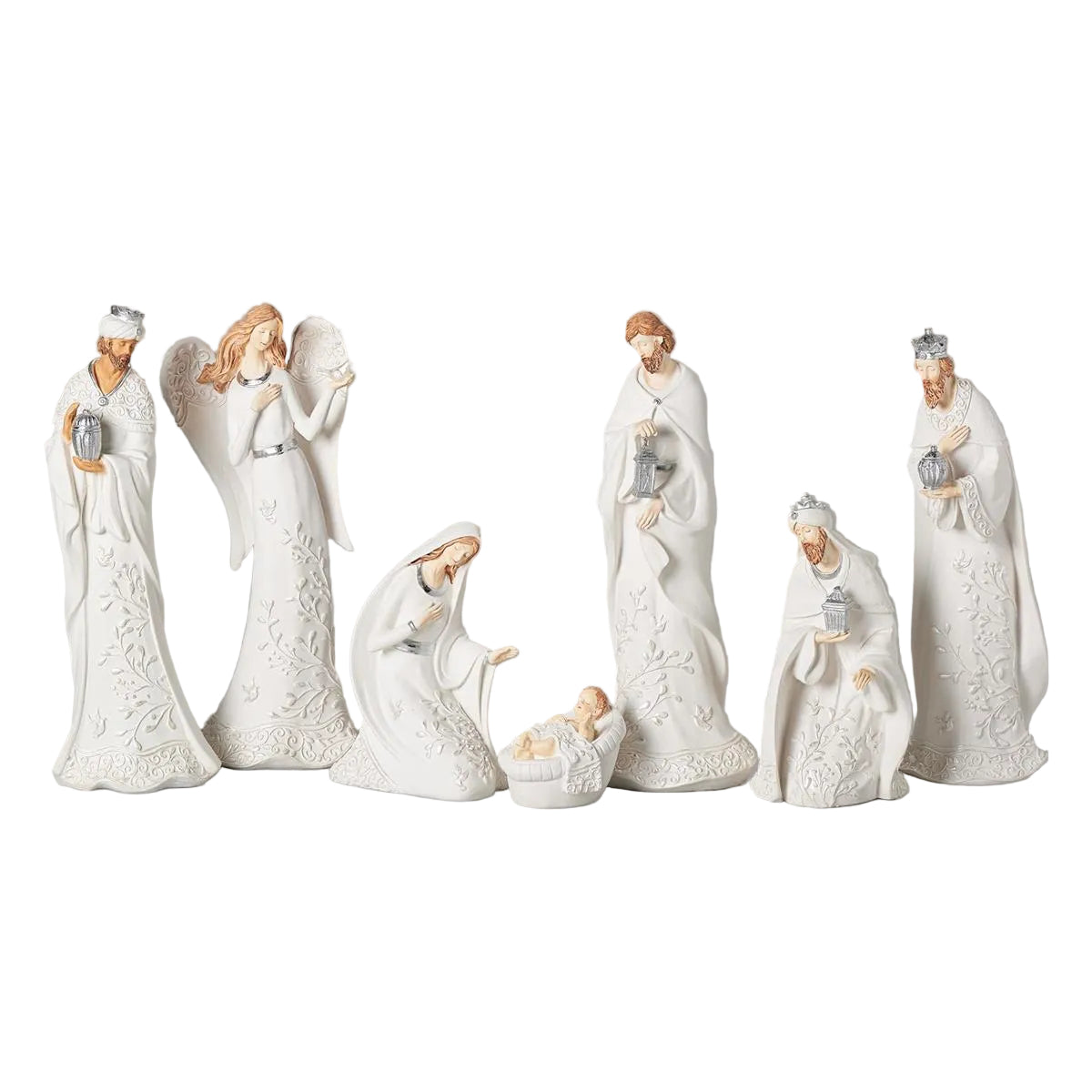 White Lace Nativity Set - 7 pieces 12"H - JMJs Catholic Store, Inc