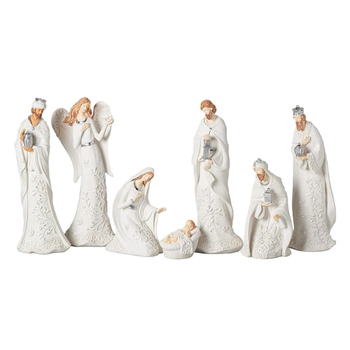 White Lace Nativity Set - 7 pieces 12"H - JMJs Catholic Store, Inc