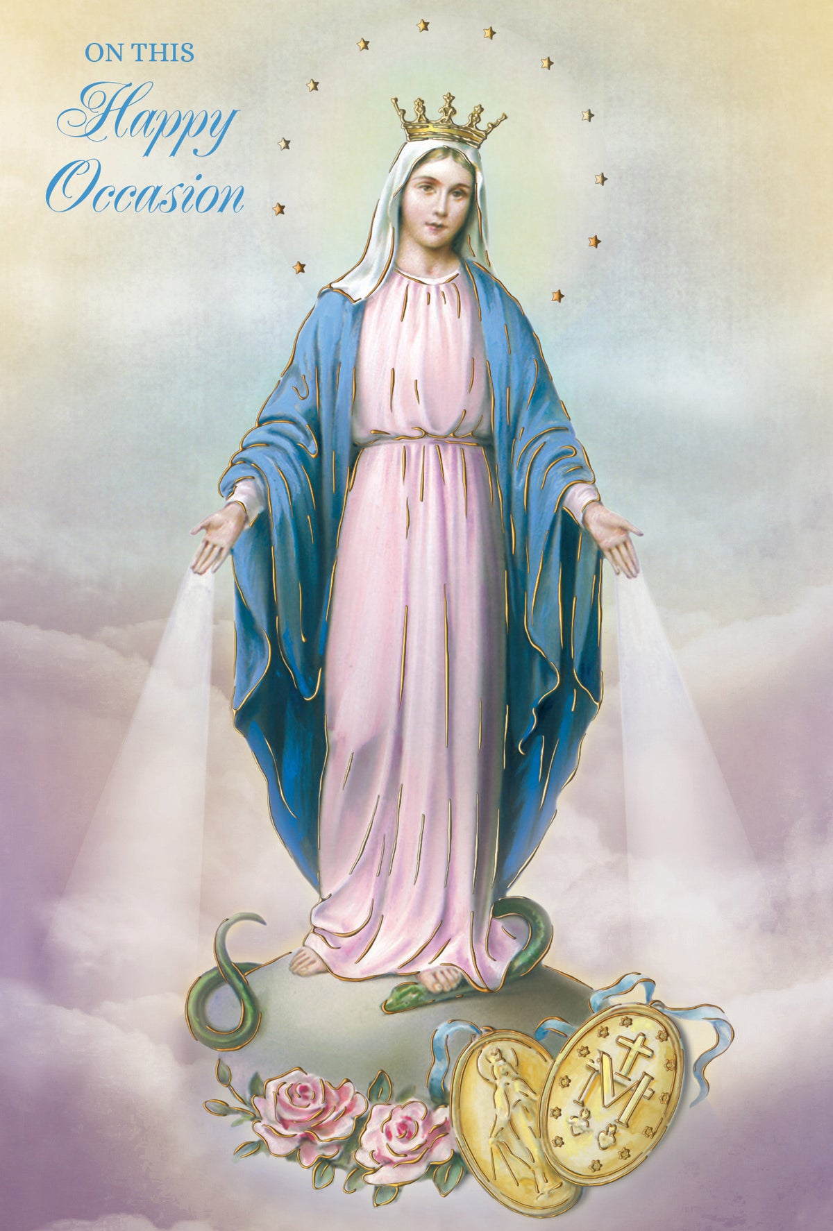 On This Happy Occasion Greeting Card with Our Lady of Miraculous Medal - JMJs Catholic Store, Inc