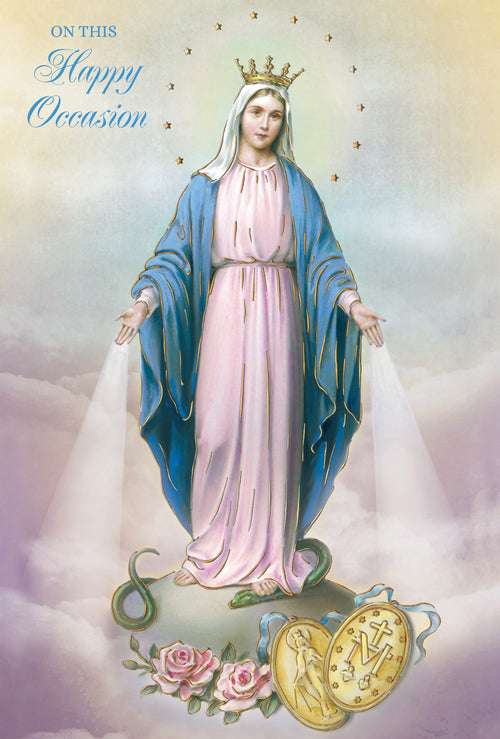 On This Happy Occasion Greeting Card with Our Lady of Miraculous Medal - JMJs Catholic Store, Inc
