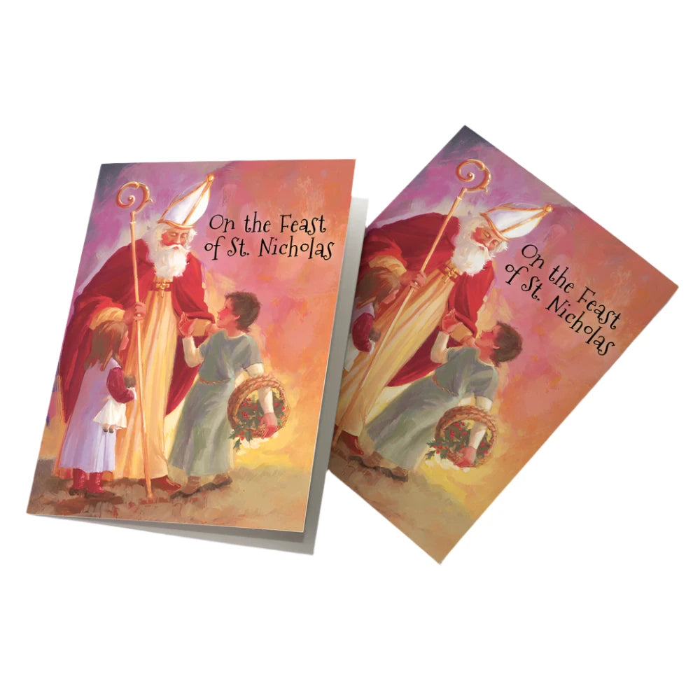 Set of 20 St. Nicholas Day cards for children with festive illustration and "On the Feast of St. Nicholas" text on cover