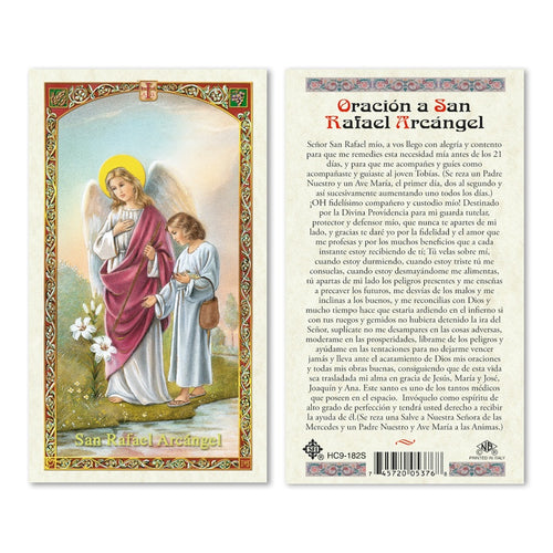 San Rafael Arcangel Tarjeta Sagrada laminada (Cubierta de Plástico) - JMJs Catholic Store, Inc