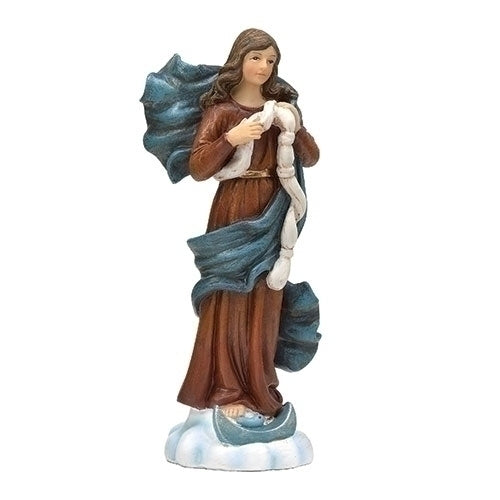 4.25" Our Lady Undoer of Knots statue with flowing blue mantle and detailed knotted ribbon, from St. Joseph Collection