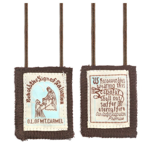 Our Lady of Mount Carmel Brown Woven Scapular 1 3/4" - JMJs Catholic Store, Inc