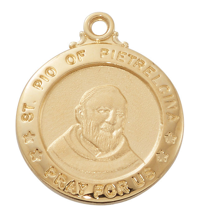 Gold over Sterling Silver Padre Pio 3/4" medal with 20" chain - JMJs Catholic Store, Inc
