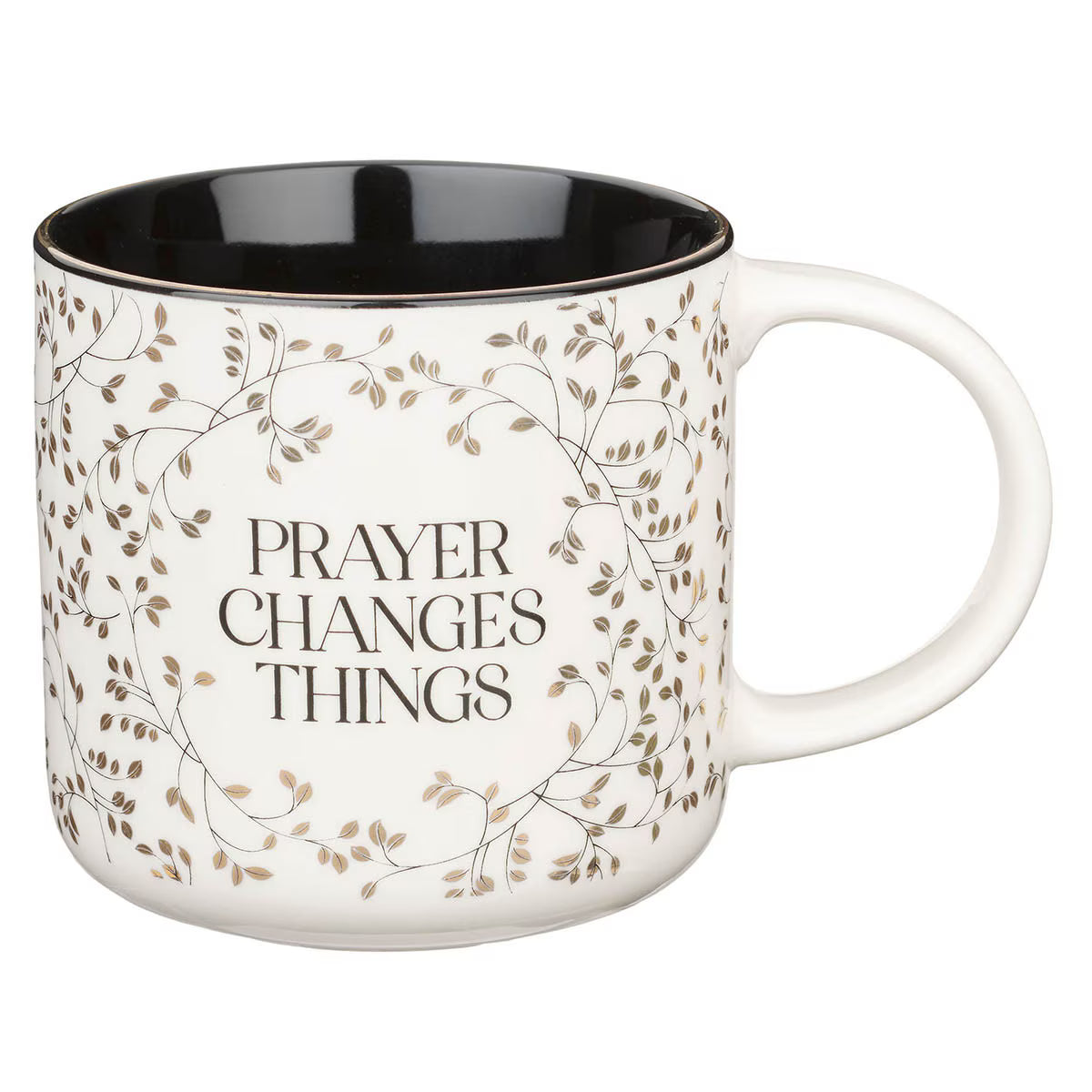 Prayer Changes Things Gold Leaf Ceramic Coffee Mug - JMJs Catholic Store, Inc