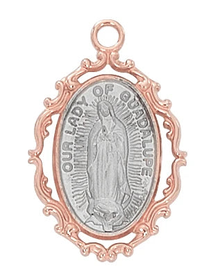 Rose Gold and Sterling Silver Our Lady of Guadalupe 1" with 18 Chain and box - JMJs Catholic Store, Inc