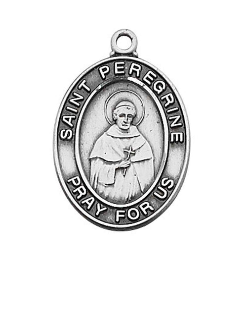 Saint Peregrine Sterling Silver Medal 1" with 18" Chain and box
