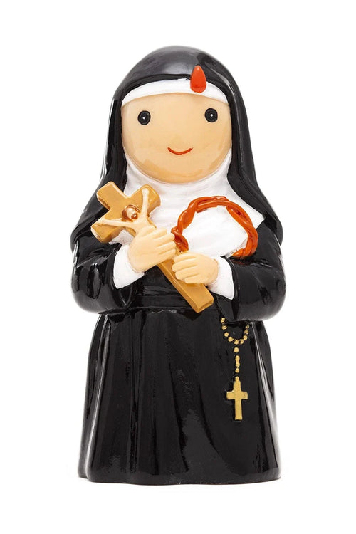 3.5" Saint Rita collector's edition figurine holding cross and crown of thorns in black and white habit