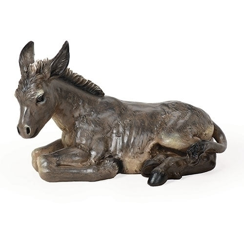 27" scale seated donkey nativity figurine in detailed brown coloring with lifelike texture and artistic craftsmanship