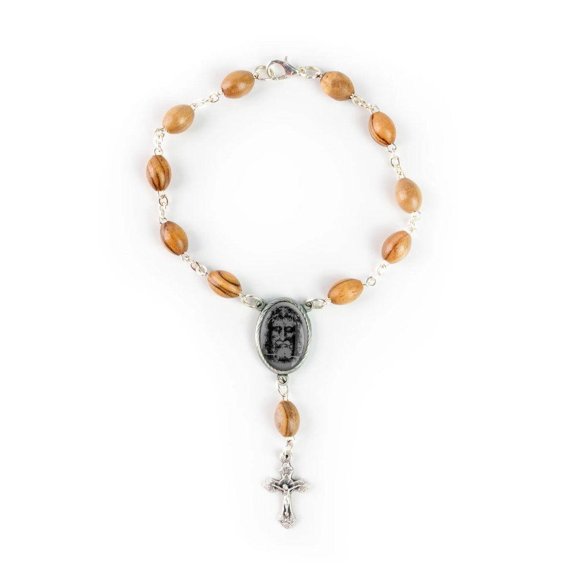 Shroud of Turin (Grey) Holy Land Olive Wood Auto Rosary - JMJs Catholic Store, Inc