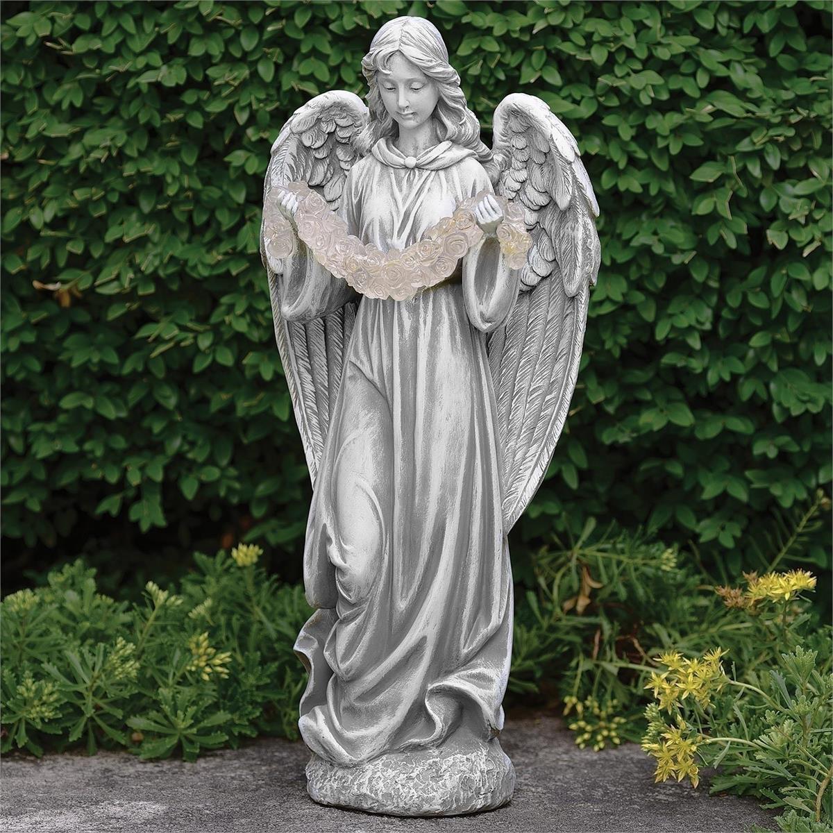 Solar Angel with Garland Outdoor Garden Statue 16 3/4" - JMJs Catholic Store, Inc