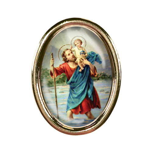 St. Christopher Photo Lapel Oval Pin 3/4" - JMJs Catholic Store, Inc