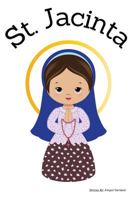 Children's book cover featuring cartoon St. Jacinta praying with rosary, simple bright illustration style