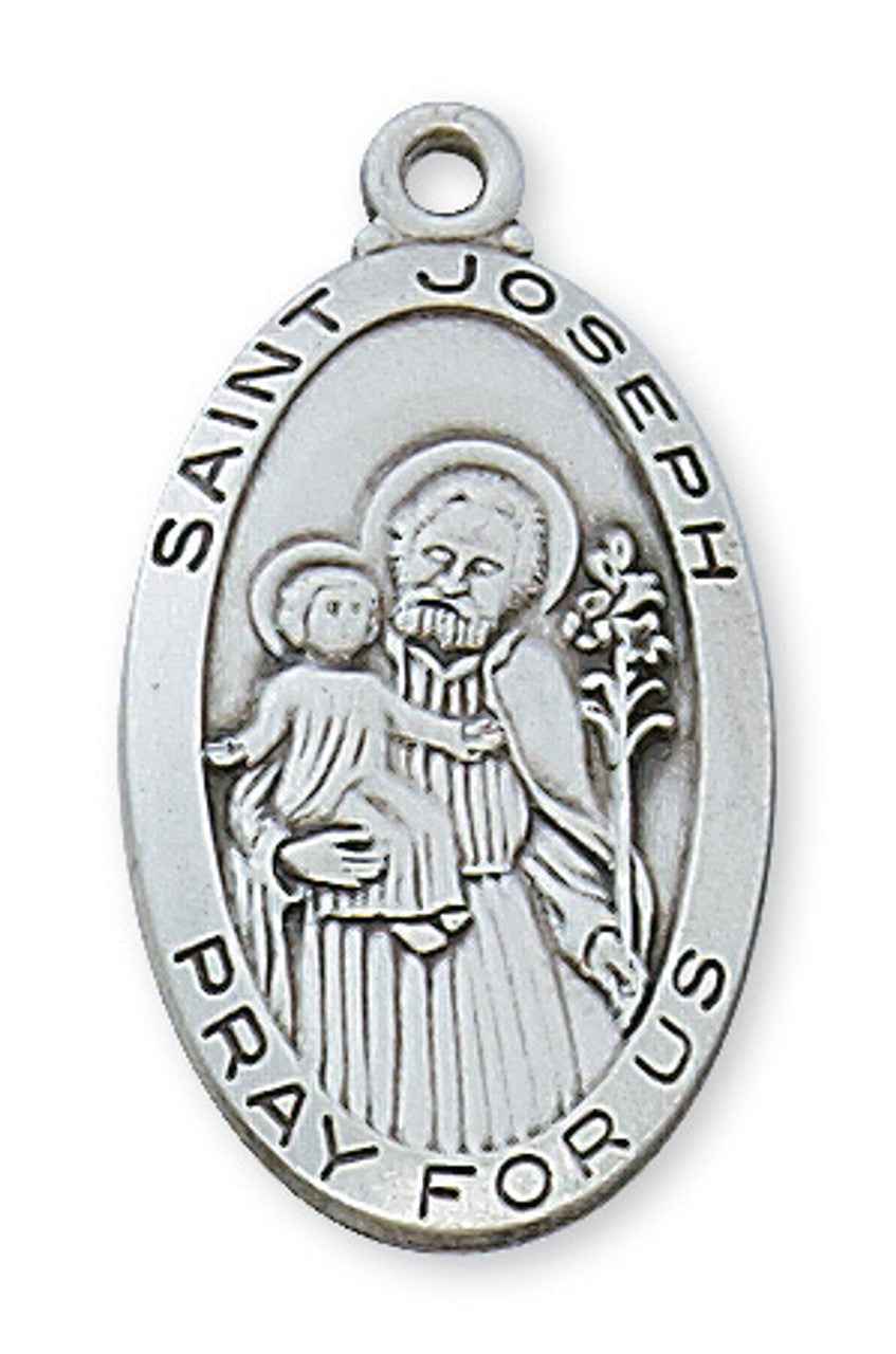 St. Joseph Sterling Silver Medal  1-1/8" with 24" chain and box
