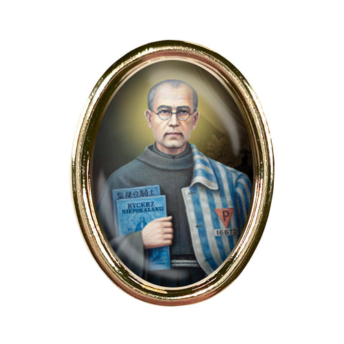 St. Maximilian Kolbe Photo Lapel Oval Pin 3/4" - JMJs Catholic Store, Inc